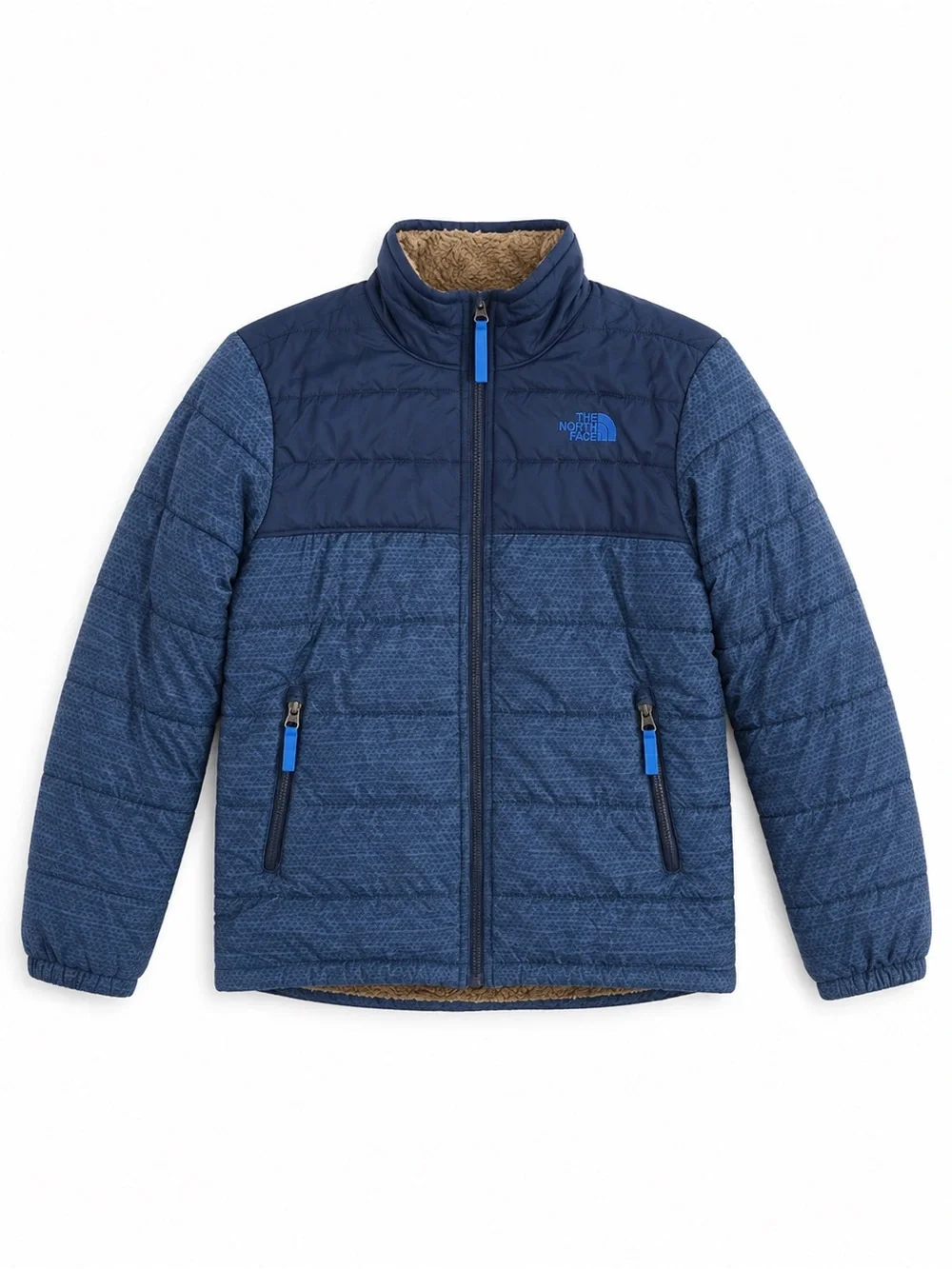 The North Face Reversible Sherpa Puffer Jacket Navy Tan Kids XL